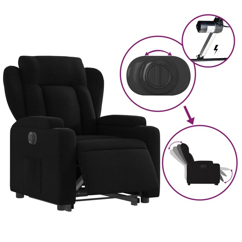 Casa si Gradina - Mobilier - Scaune si fotolii - Fotolii - Fotoliu electric rabatabil cu ridicare, negru, textil - Infinity.ro