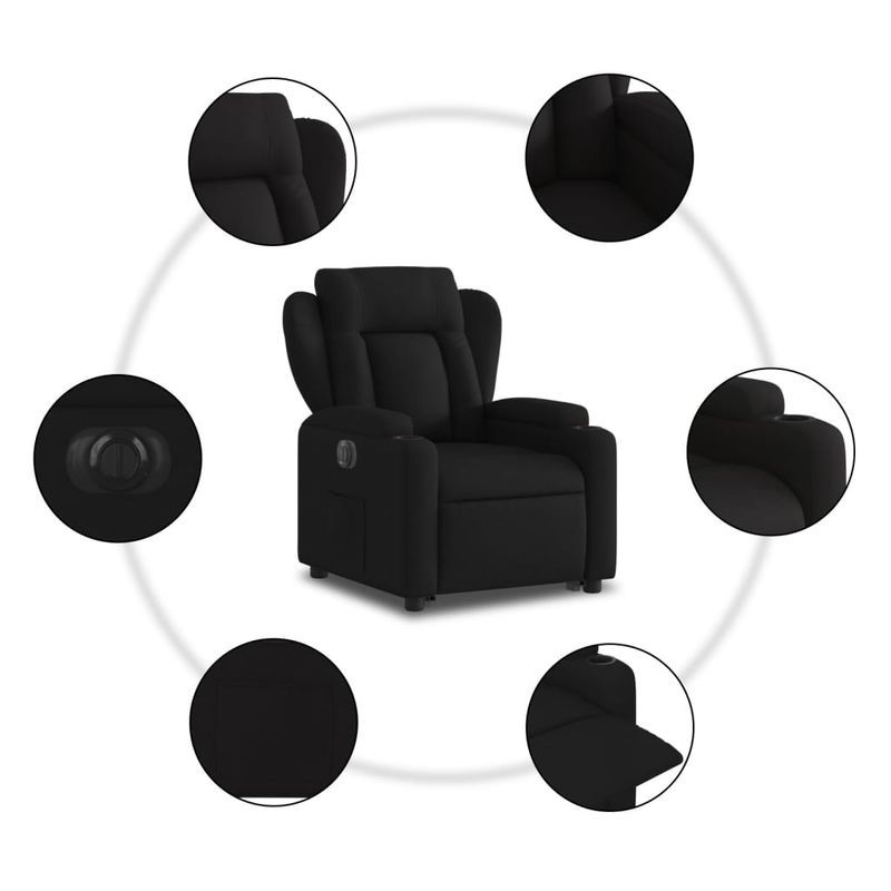 Casa si Gradina - Mobilier - Scaune si fotolii - Fotolii - Fotoliu electric rabatabil cu ridicare, negru, textil - Infinity.ro