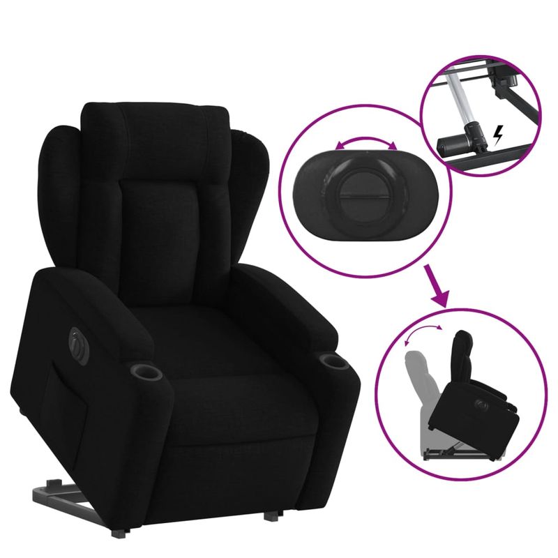 Casa si Gradina - Mobilier - Scaune si fotolii - Fotolii - Fotoliu electric rabatabil cu ridicare, negru, textil - Infinity.ro