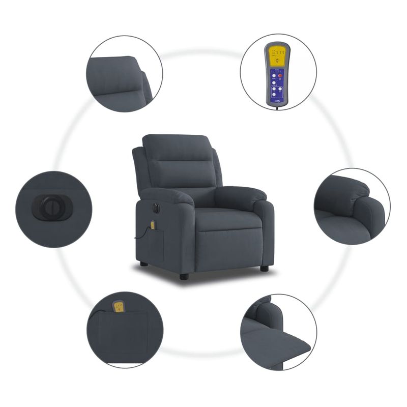 Ingrijire personala si Cosmetice - Sanatate si wellness - Articole wellness - Fotolii de masaj - Fotoliu electric de masaj rabatabil, gri inchis, catifea - Infinity.ro