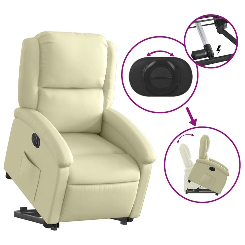 Casa si Gradina - Mobilier - Scaune si fotolii - Fotolii - Fotoliu rabatabil electric cu ridicare, crem, piele naturala - Infinity.ro