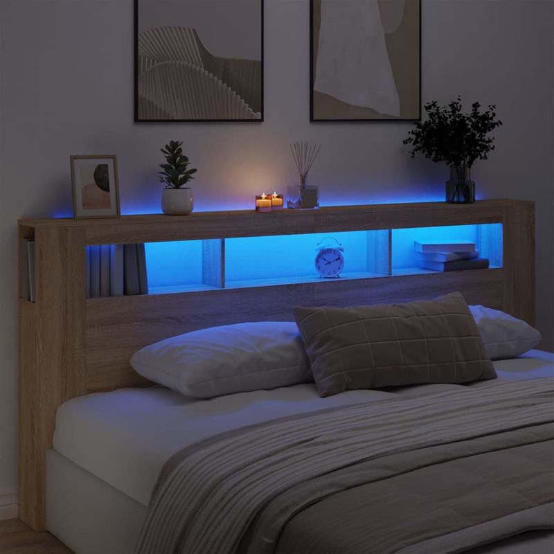 Casa si Gradina - Mobilier - Paturi si accesorii - Accesorii paturi - Tablie de pat cu LED, stejar sonoma, 220x18,5x103,5 cm, lemn - Infinity.ro