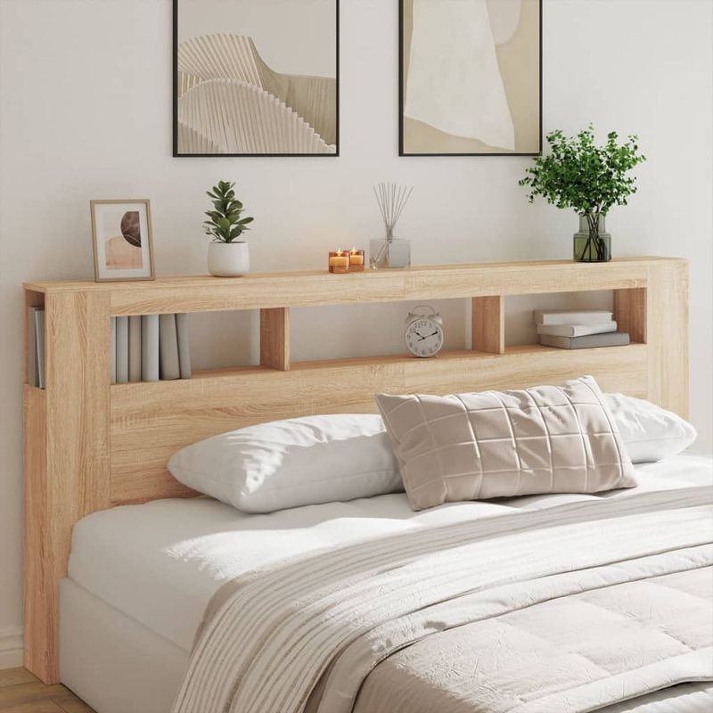 Casa si Gradina - Mobilier - Paturi si accesorii - Accesorii paturi - Tablie de pat cu LED, stejar sonoma, 220x18,5x103,5 cm, lemn - Infinity.ro