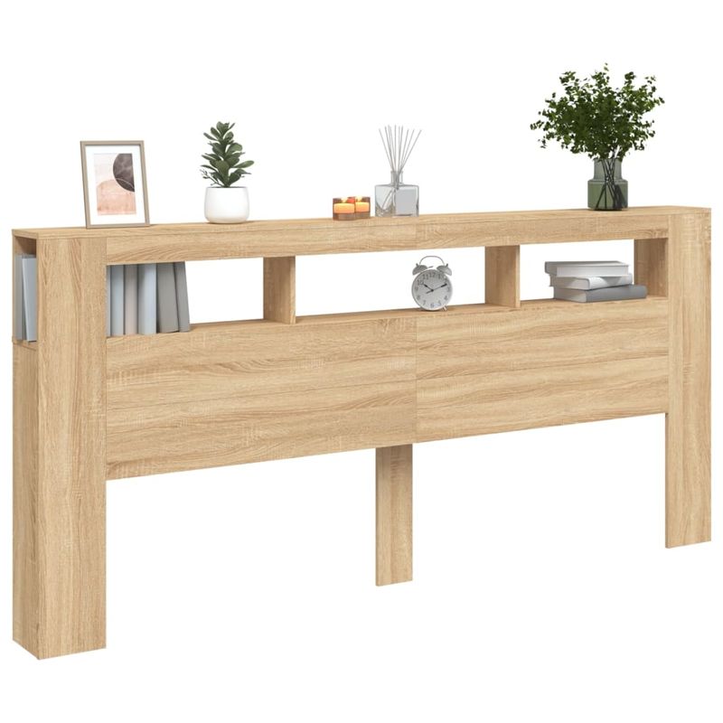 Casa si Gradina - Mobilier - Paturi si accesorii - Accesorii paturi - Tablie de pat cu LED, stejar sonoma, 220x18,5x103,5 cm, lemn - Infinity.ro