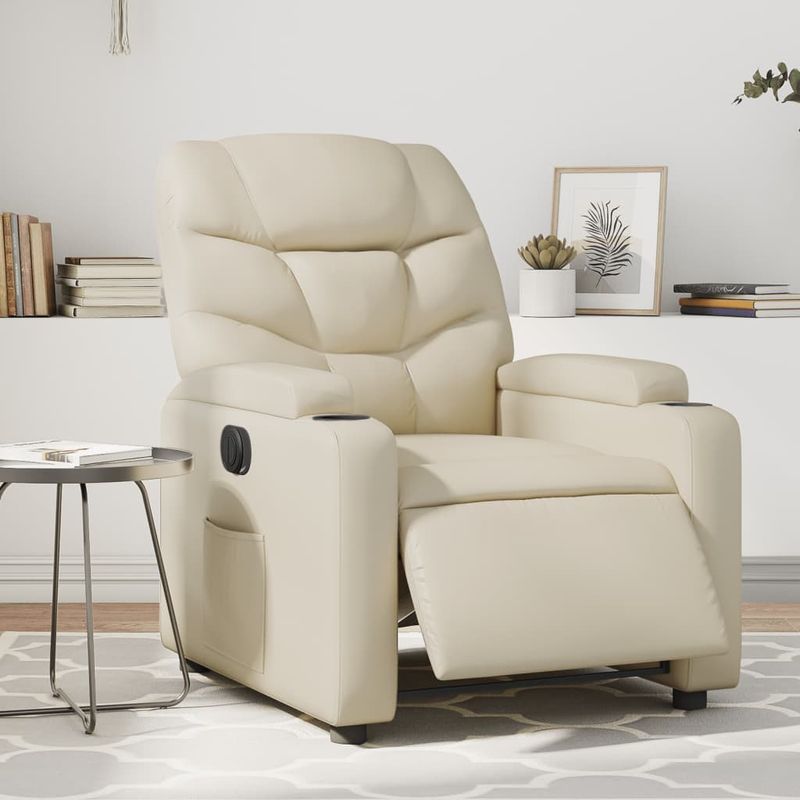 Casa si Gradina - Mobilier - Scaune si fotolii - Fotolii - Fotoliu rabatabil electric, crem, piele ecologica - Infinity.ro