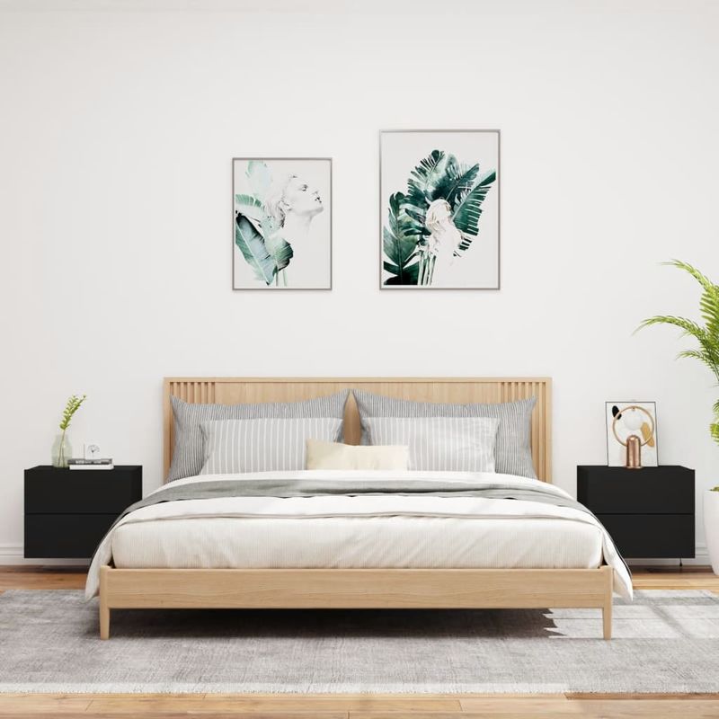 Casa si Gradina - Mobilier - Comode si corpuri - Noptiere - Noptiere montate pe perete cu lumini LED, 2 buc., negru - Infinity.ro