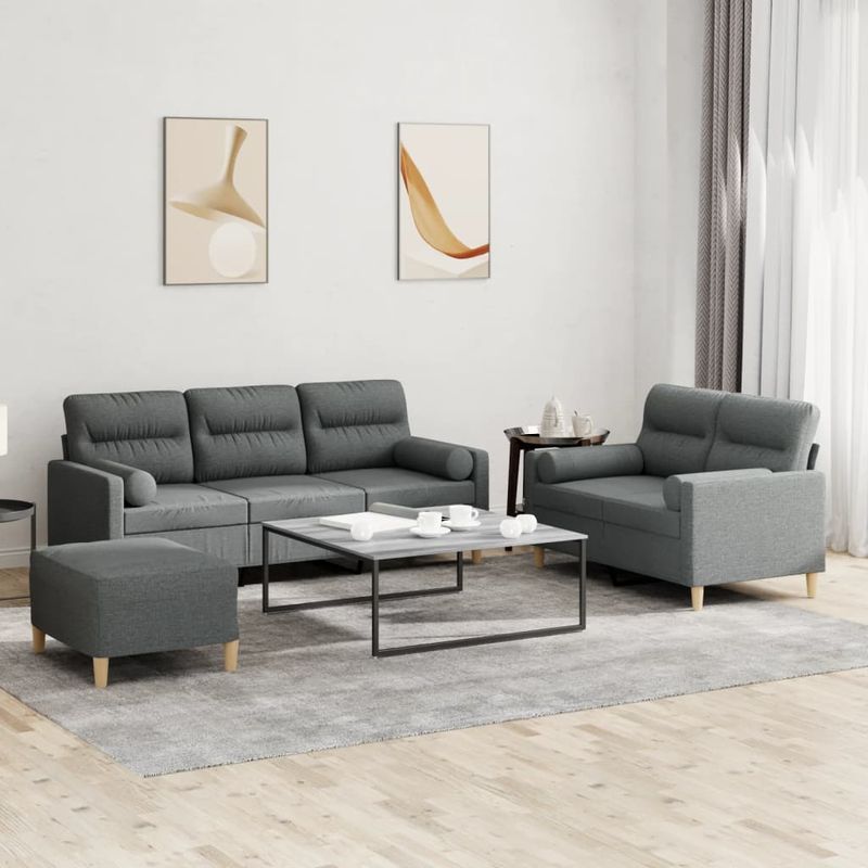 Casa si Gradina - Mobilier - Seturi de mobilier - Seturi living - Set de canapele cu perne, 3 piese, gri inchis, textil - Infinity.ro