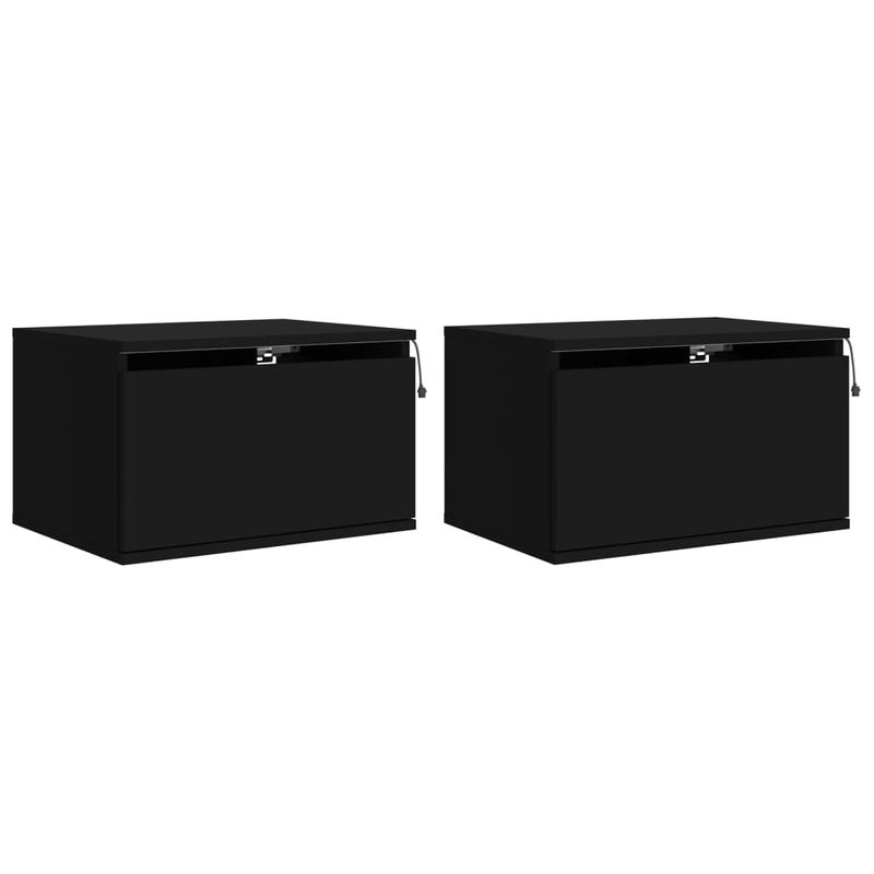 Casa si Gradina - Mobilier - Comode si corpuri - Noptiere - Noptiere montate pe perete cu lumini LED, 2 buc., negru - Infinity.ro