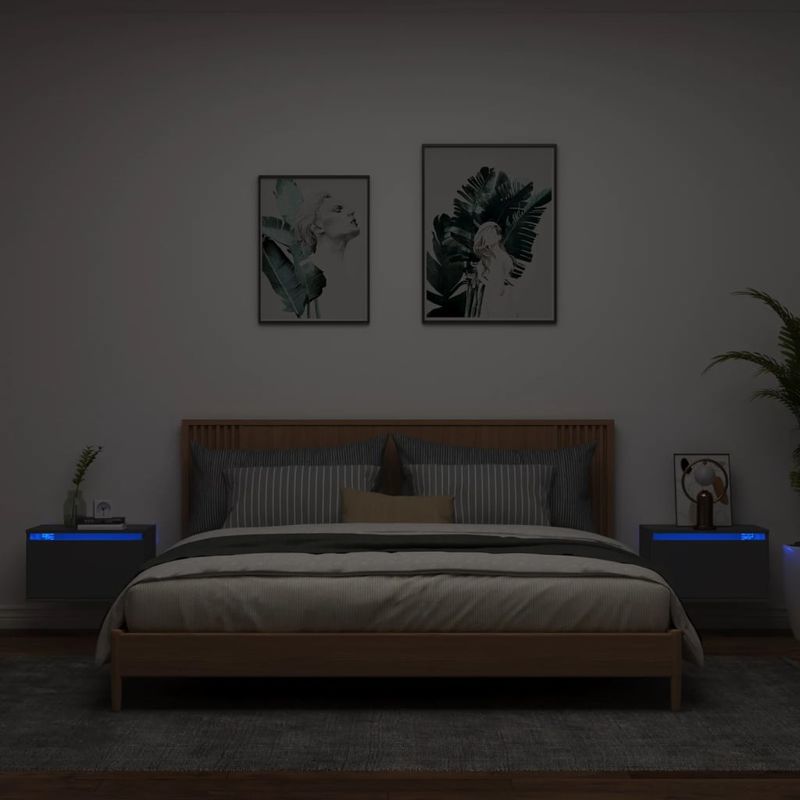 Casa si Gradina - Mobilier - Comode si corpuri - Noptiere - Noptiere montate pe perete cu lumini LED, 2 buc., negru - Infinity.ro