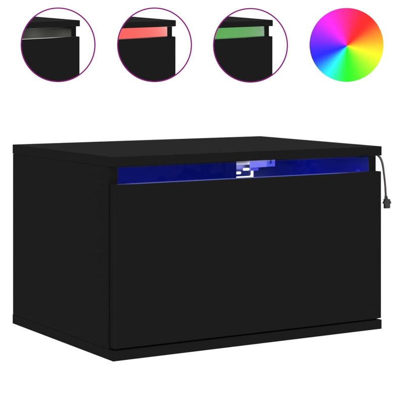 Casa si Gradina - Mobilier - Comode si corpuri - Noptiere - Noptiere montate pe perete cu lumini LED, 2 buc., negru - Infinity.ro