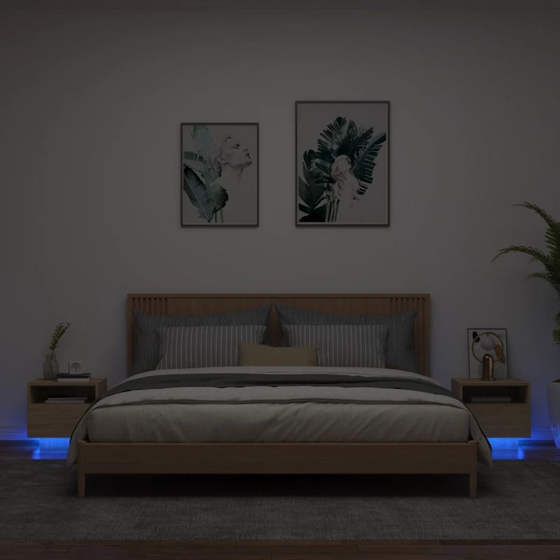 Casa si Gradina - Mobilier - Comode si corpuri - Noptiere - Noptiere cu lumini LED, 2 buc., stejar sonoma, 40x39x37 cm - Infinity.ro
