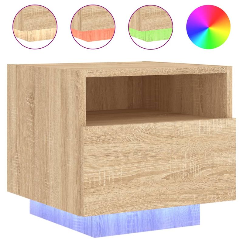 Casa si Gradina - Mobilier - Comode si corpuri - Noptiere - Noptiere cu lumini LED, 2 buc., stejar sonoma, 40x39x37 cm - Infinity.ro