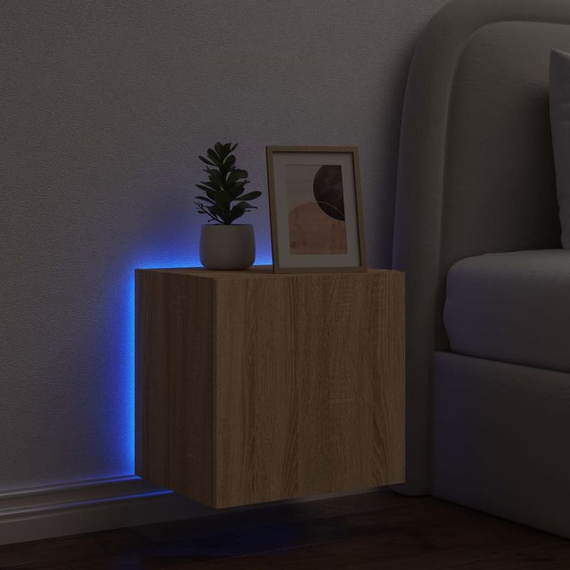 Casa si Gradina - Mobilier - Comode si corpuri - Comode - Comoda TV de perete cu lumini LED, stejar sonoma, 40,5x35x40 cm - Infinity.ro