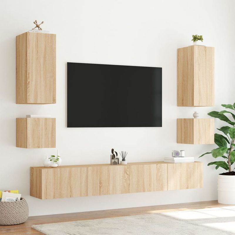 Casa si Gradina - Mobilier - Comode si corpuri - Comode - Comoda TV de perete cu lumini LED, stejar sonoma, 40,5x35x40 cm - Infinity.ro