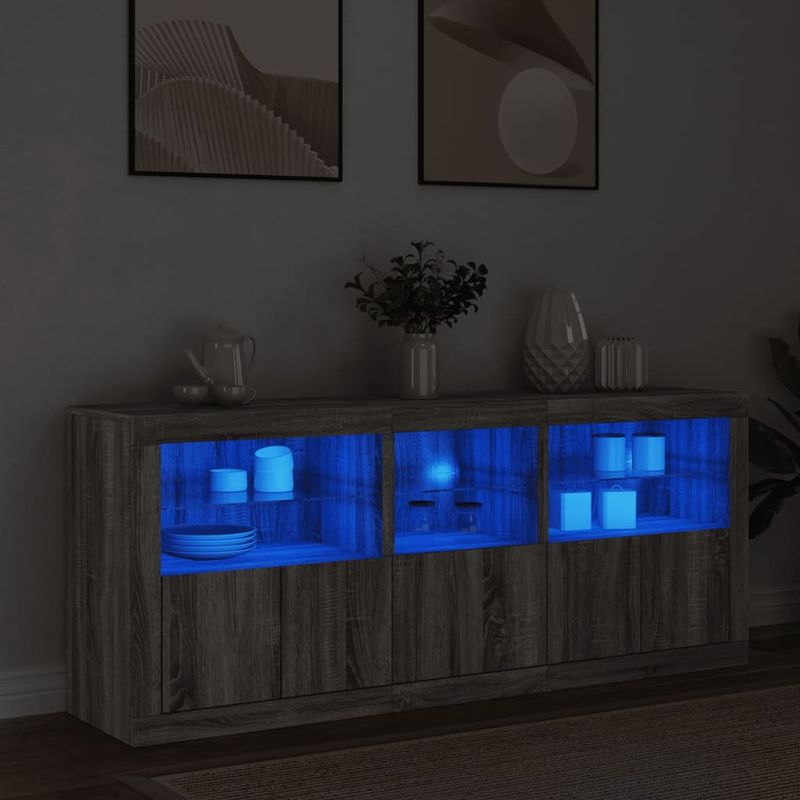 Casa si Gradina - Mobilier - Comode si corpuri - Comode - Servanta cu lumini LED, gri sonoma, 162x37x67 cm - Infinity.ro