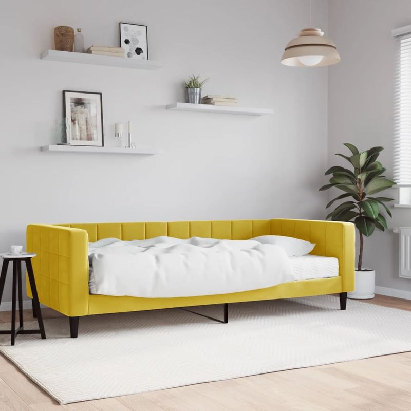 Casa si Gradina - Mobilier - Paturi si accesorii - Paturi - Pat de zi cu saltea, galben, 90x200 cm, catifea - Infinity.ro