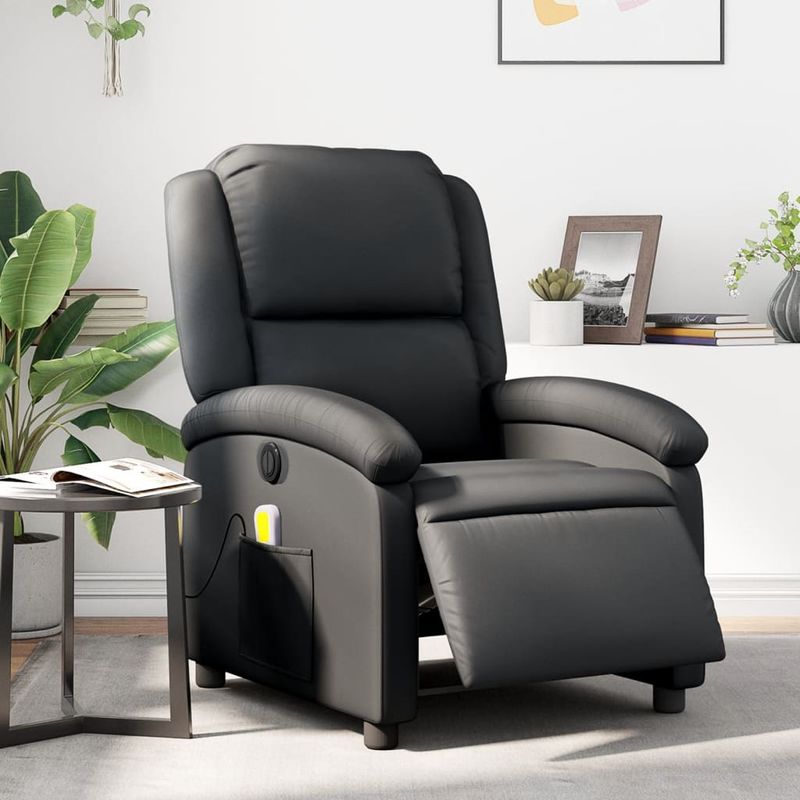 Ingrijire personala si Cosmetice - Sanatate si wellness - Articole wellness - Fotolii de masaj - Fotoliu de masaj rabatabil electric, negru, piele naturala - Infinity.ro