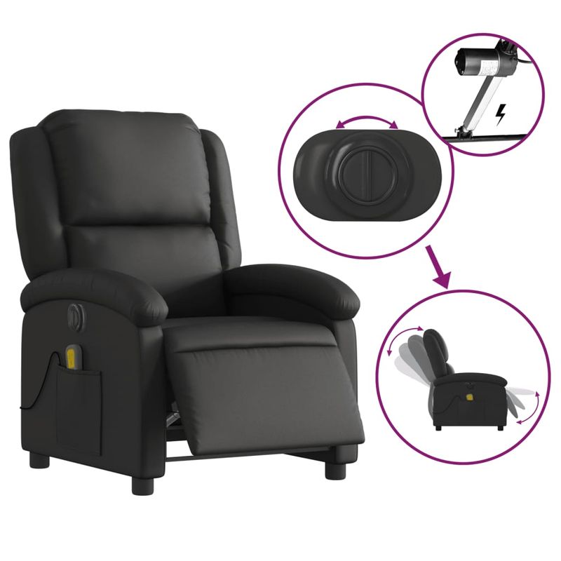 Ingrijire personala si Cosmetice - Sanatate si wellness - Articole wellness - Fotolii de masaj - Fotoliu de masaj rabatabil electric, negru, piele naturala - Infinity.ro