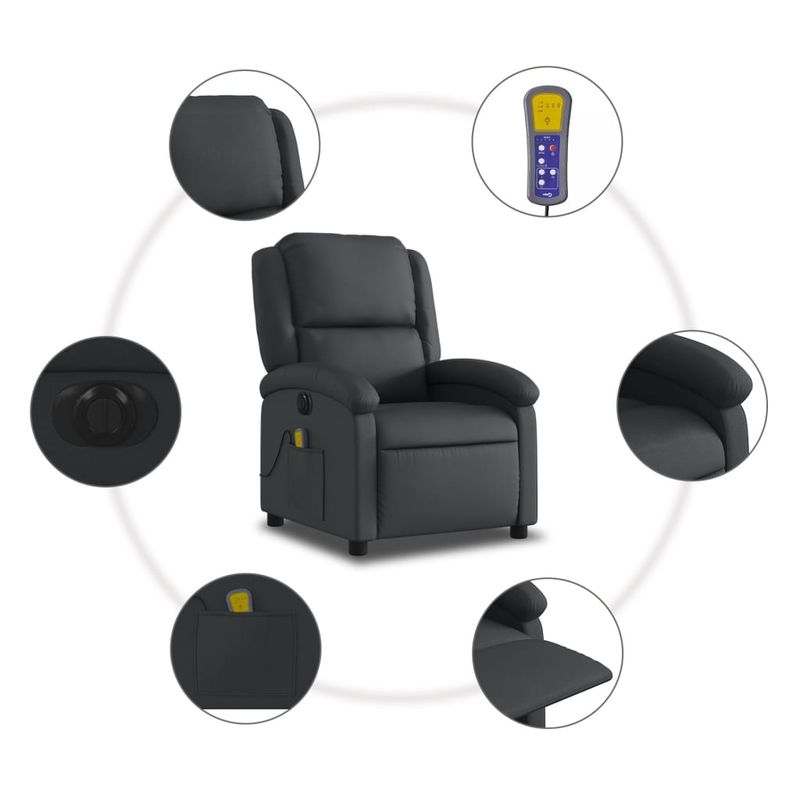 Ingrijire personala si Cosmetice - Sanatate si wellness - Articole wellness - Fotolii de masaj - Fotoliu de masaj rabatabil electric, negru, piele naturala - Infinity.ro