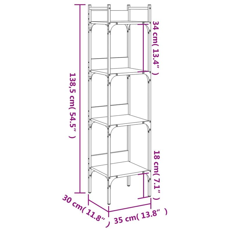 Casa si Gradina - Mobilier - Biblioteci si rafturi - Biblioteci - Biblioteca 4 niveluri, stejar fumuriu, 35x30x138,5 cm - Infinity.ro