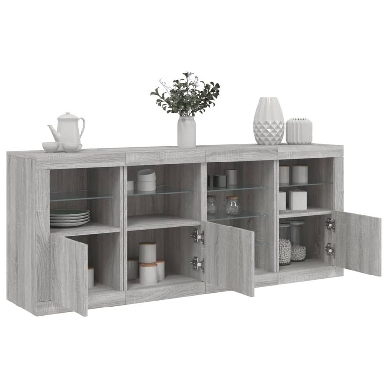 Casa si Gradina - Mobilier - Comode si corpuri - Comode - Servanta cu lumini LED, gri sonoma, 164x37x67 cm - Infinity.ro