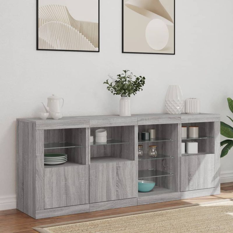 Casa si Gradina - Mobilier - Comode si corpuri - Comode - Servanta cu lumini LED, gri sonoma, 164x37x67 cm - Infinity.ro