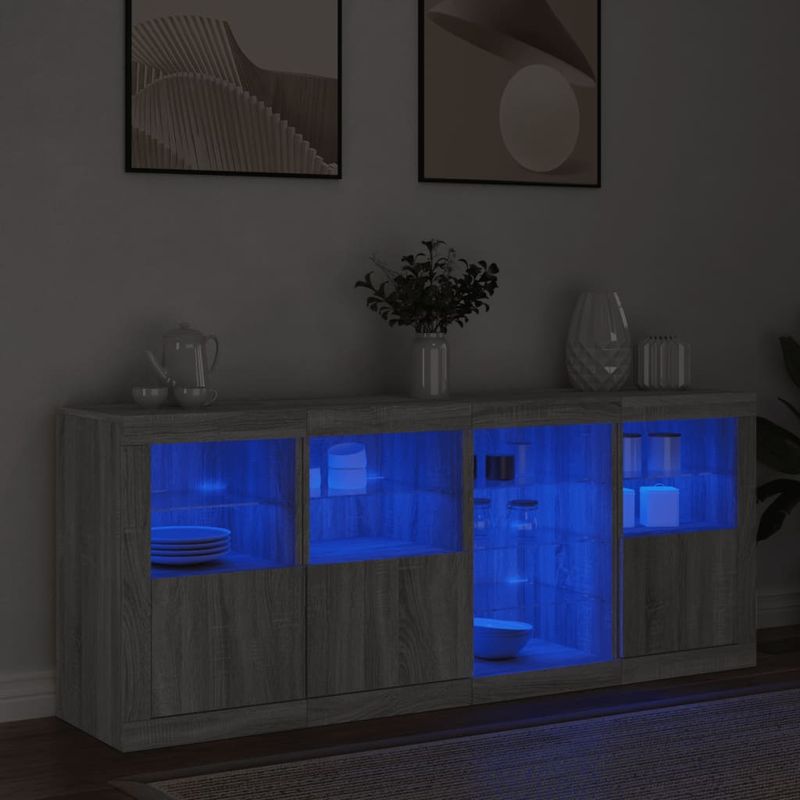 Casa si Gradina - Mobilier - Comode si corpuri - Comode - Servanta cu lumini LED, gri sonoma, 164x37x67 cm - Infinity.ro