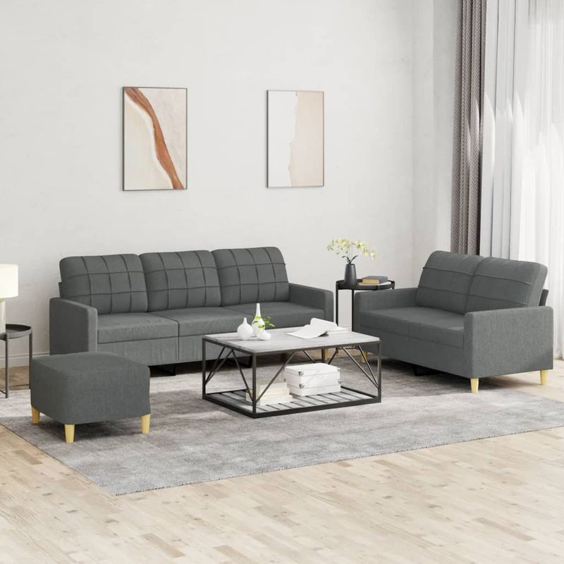Casa si Gradina - Mobilier - Seturi de mobilier - Seturi living - Set de canapele cu perne, 3 piese, gri inchis, textil - Infinity.ro