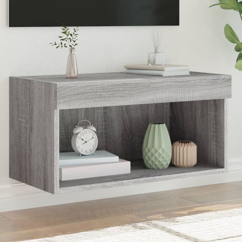 Casa si Gradina - Mobilier - Comode si corpuri - Comode - Comoda TV cu lumini LED, gri sonoma, 60x30x30 cm - Infinity.ro