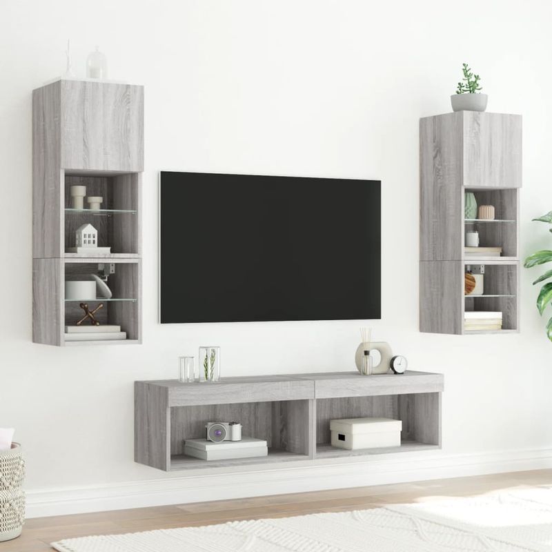 Casa si Gradina - Mobilier - Comode si corpuri - Comode - Comoda TV cu lumini LED, gri sonoma, 60x30x30 cm - Infinity.ro