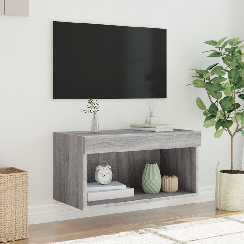 Casa si Gradina - Mobilier - Comode si corpuri - Comode - Comoda TV cu lumini LED, gri sonoma, 60x30x30 cm - Infinity.ro