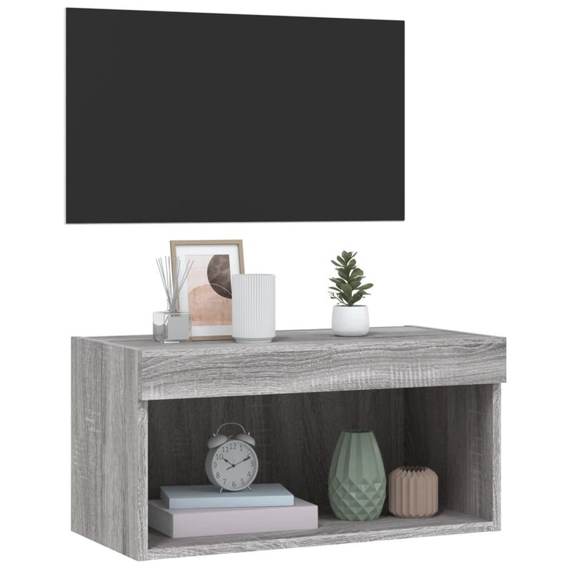 Casa si Gradina - Mobilier - Comode si corpuri - Comode - Comoda TV cu lumini LED, gri sonoma, 60x30x30 cm - Infinity.ro