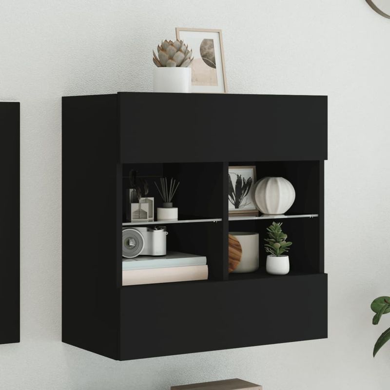 Casa si Gradina - Mobilier - Comode si corpuri - Comode - Comoda TV de perete cu lumini LED, negru, 58,5x30x60,5 cm - Infinity.ro