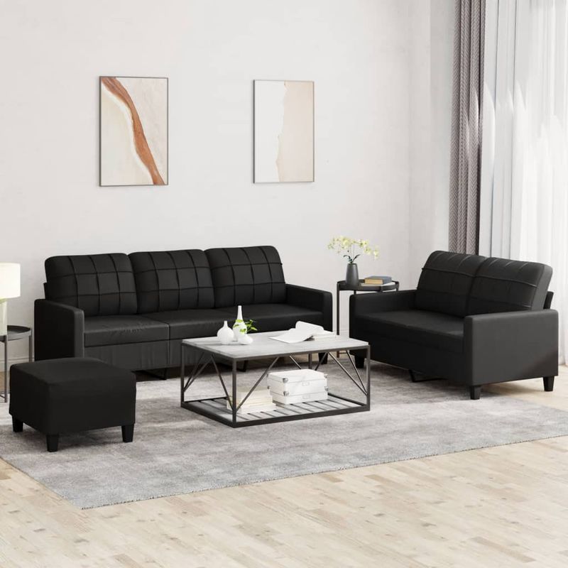 Casa si Gradina - Mobilier - Seturi de mobilier - Seturi living - Set de canapele cu perne, 3 piese, negru, piele ecologica - Infinity.ro