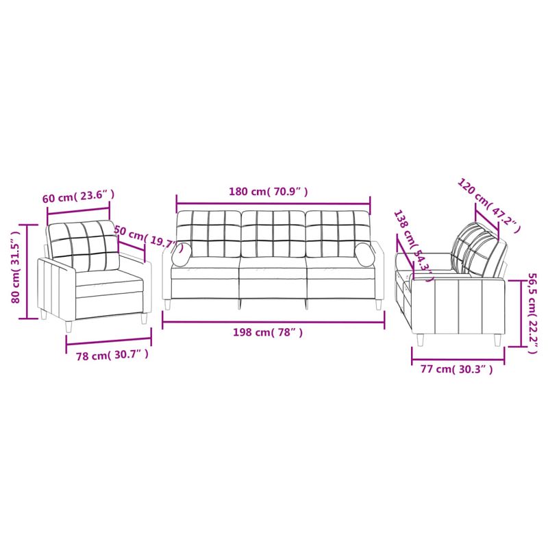 Casa si Gradina - Mobilier - Seturi de mobilier - Seturi living - Set de canapele cu perne, 3 piese, gri inchis, textil - Infinity.ro