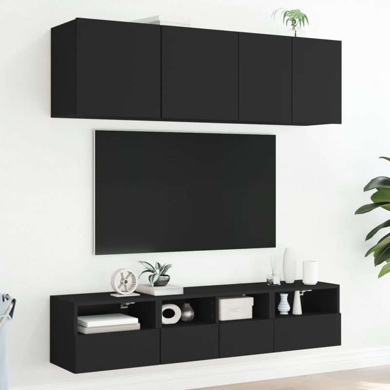 Casa si Gradina - Mobilier - Comode si corpuri - Comode - Comode TV de perete, 2 buc., negru, 40x30x30 cm, lemn prelucrat - Infinity.ro