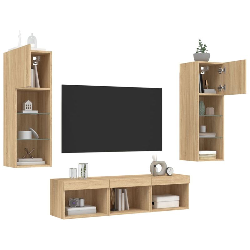 Casa si Gradina - Mobilier - Comode si corpuri - Comode - Unitati de perete TV cu LED-uri, 5 piese, stejar sonoma, lemn - Infinity.ro