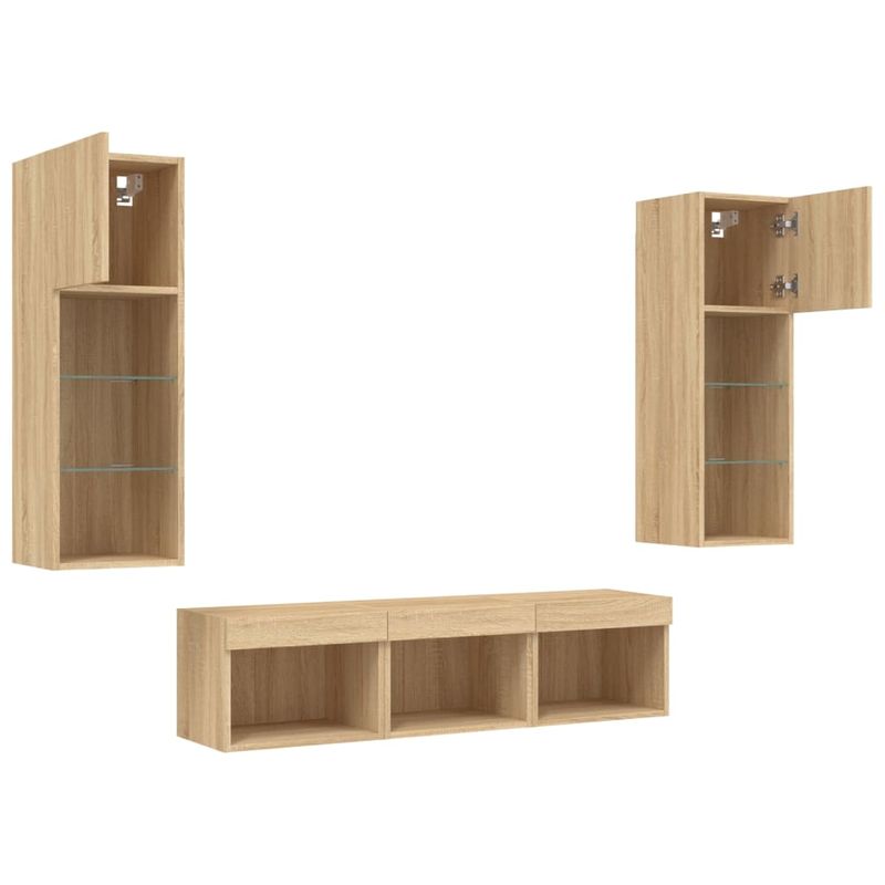 Casa si Gradina - Mobilier - Comode si corpuri - Comode - Unitati de perete TV cu LED-uri, 5 piese, stejar sonoma, lemn - Infinity.ro