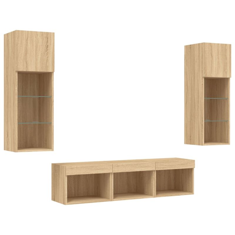 Casa si Gradina - Mobilier - Comode si corpuri - Comode - Unitati de perete TV cu LED-uri, 5 piese, stejar sonoma, lemn - Infinity.ro