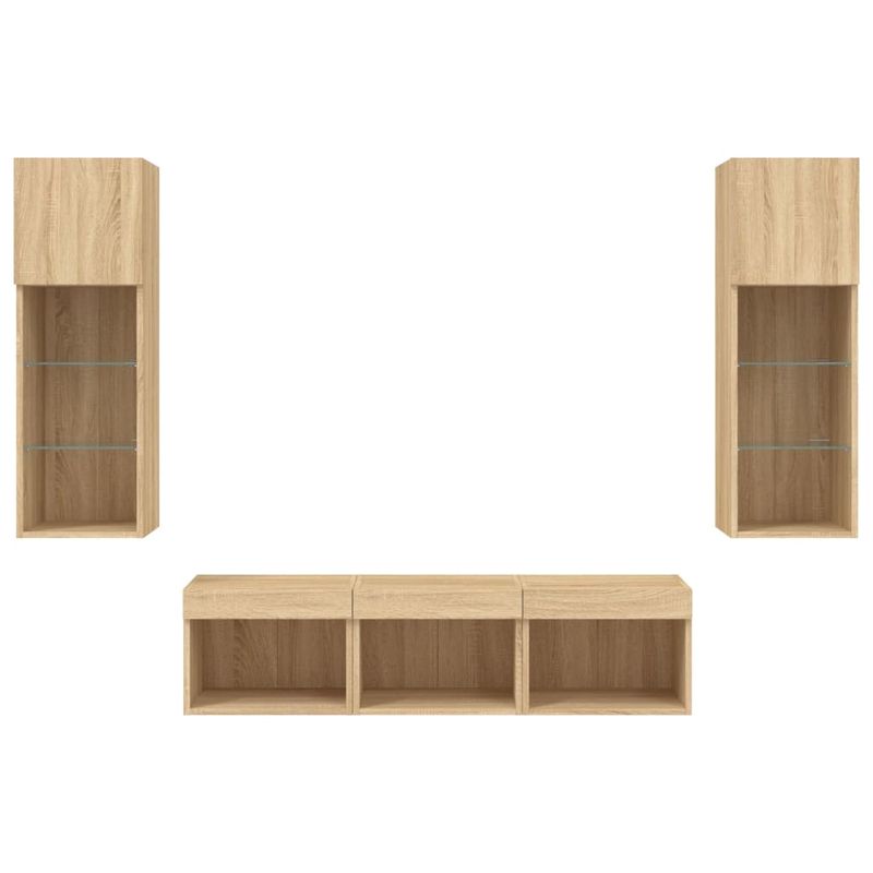 Casa si Gradina - Mobilier - Comode si corpuri - Comode - Unitati de perete TV cu LED-uri, 5 piese, stejar sonoma, lemn - Infinity.ro