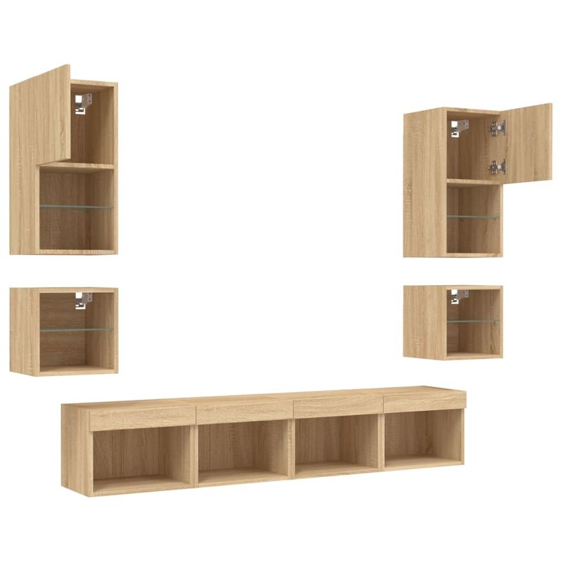 Casa si Gradina - Mobilier - Comode si corpuri - Comode - Unitati de perete TV cu LED-uri, 8 piese, stejar sonoma, lemn - Infinity.ro