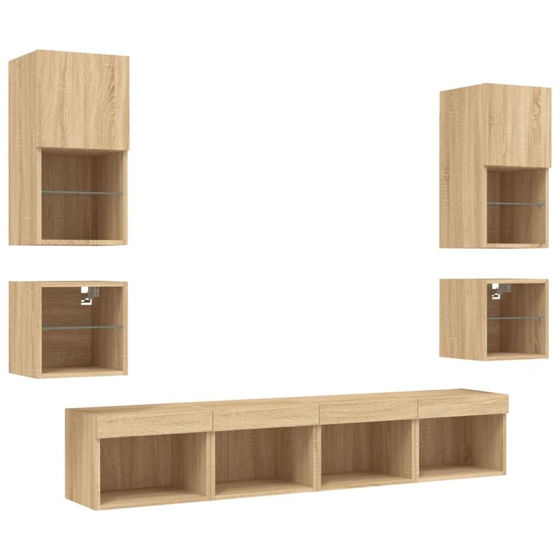 Casa si Gradina - Mobilier - Comode si corpuri - Comode - Unitati de perete TV cu LED-uri, 8 piese, stejar sonoma, lemn - Infinity.ro