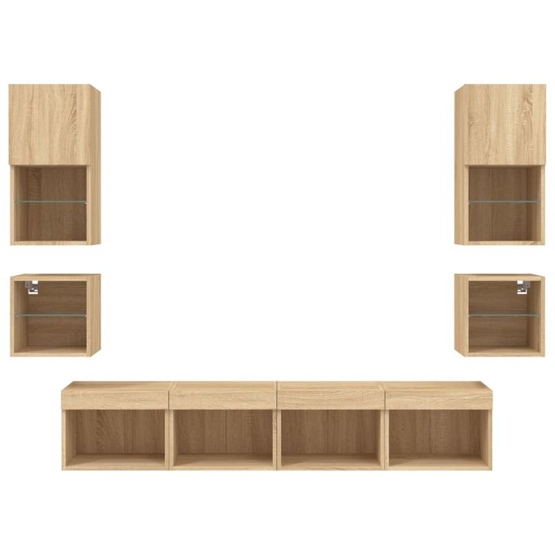 Casa si Gradina - Mobilier - Comode si corpuri - Comode - Unitati de perete TV cu LED-uri, 8 piese, stejar sonoma, lemn - Infinity.ro