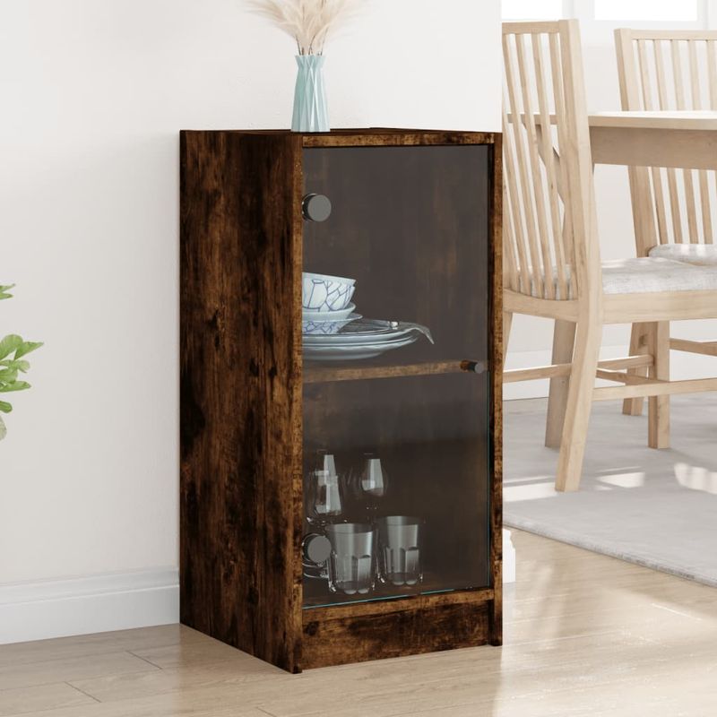 Casa si Gradina - Mobilier - Comode si corpuri - Comode - Dulap lateral cu usi din sticla, stejar fumuriu, 35x37x75,5 cm - Infinity.ro