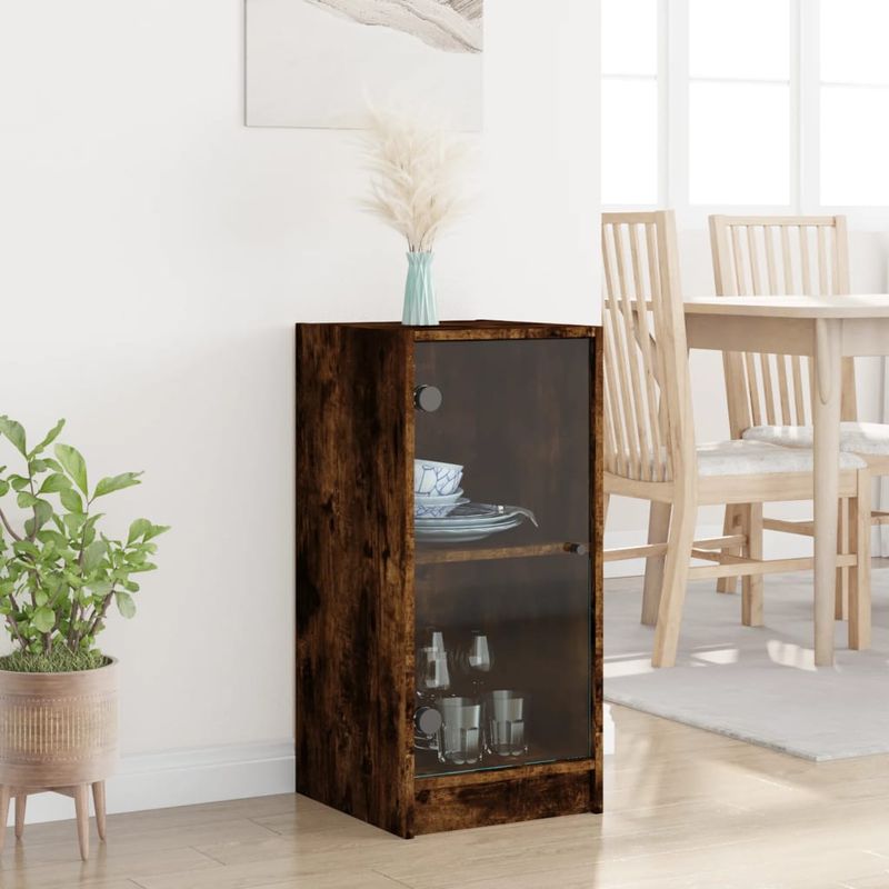 Casa si Gradina - Mobilier - Comode si corpuri - Comode - Dulap lateral cu usi din sticla, stejar fumuriu, 35x37x75,5 cm - Infinity.ro