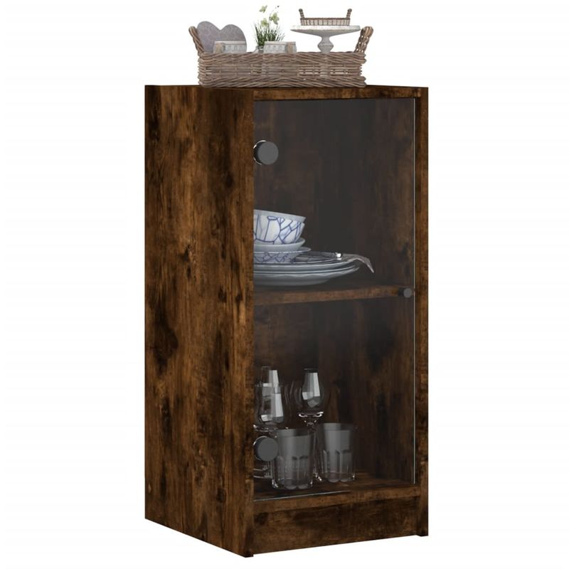 Casa si Gradina - Mobilier - Comode si corpuri - Comode - Dulap lateral cu usi din sticla, stejar fumuriu, 35x37x75,5 cm - Infinity.ro