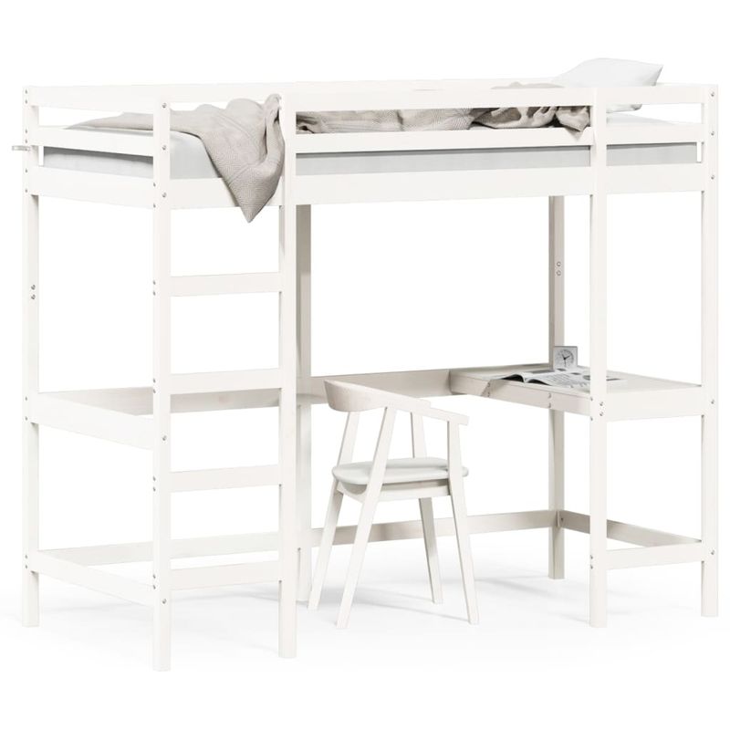 Casa si Gradina - Mobilier - Paturi si accesorii - Paturi - Cadru pat supraetajat cu birou, alb, 90x190 cm, lemn masiv pin - Infinity.ro