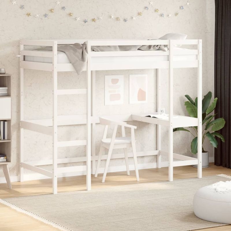 Casa si Gradina - Mobilier - Paturi si accesorii - Paturi - Cadru pat supraetajat cu birou, alb, 90x190 cm, lemn masiv pin - Infinity.ro