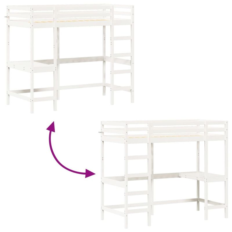 Casa si Gradina - Mobilier - Paturi si accesorii - Paturi - Cadru pat supraetajat cu birou, alb, 90x190 cm, lemn masiv pin - Infinity.ro