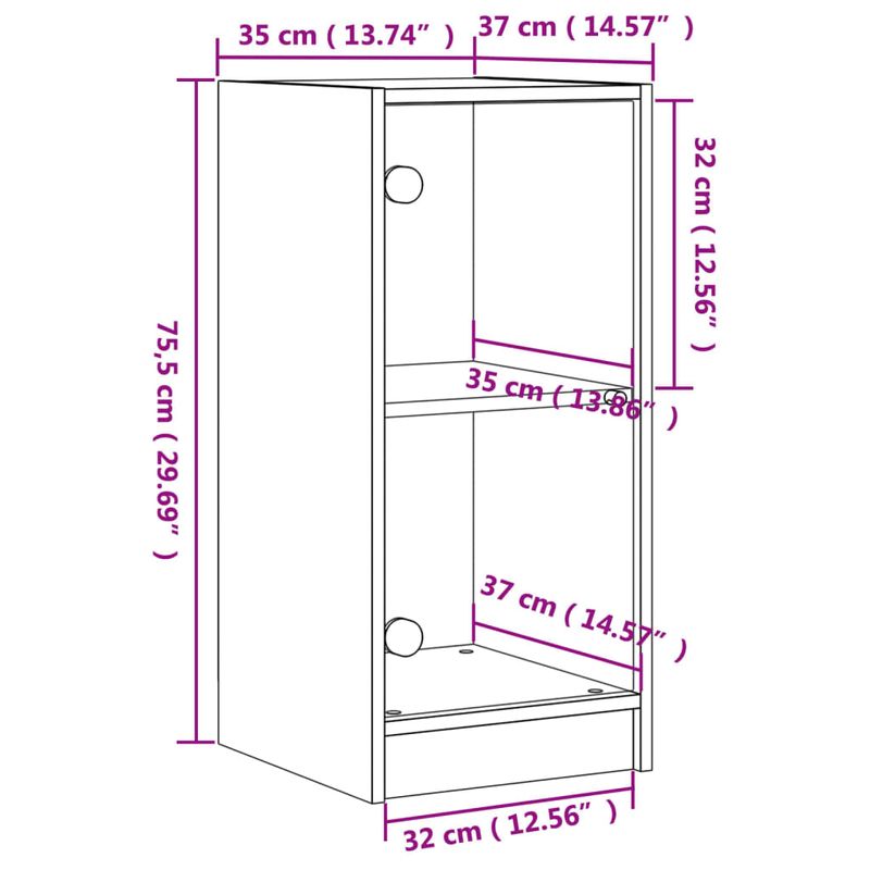 Casa si Gradina - Mobilier - Comode si corpuri - Comode - Dulap lateral cu usi din sticla, stejar fumuriu, 35x37x75,5 cm - Infinity.ro